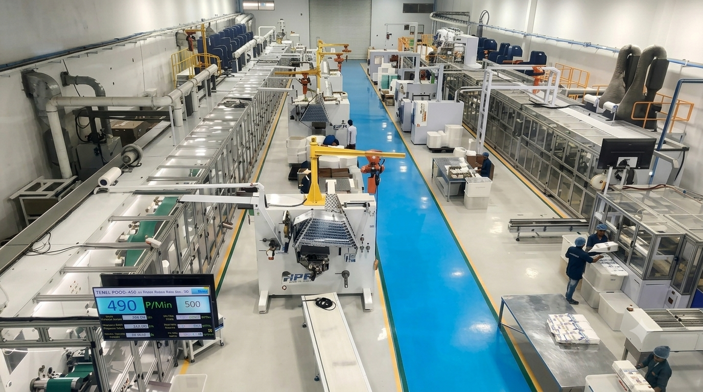Automatic diaper production line at Fair Deal Corporation